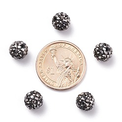 Hematite Polymer Clay Rhinestone Beads, Grade A, Round, PP15, Hematite, 10mm, Hole: 1.8~2mm, 6 Rows Rhinestone, PP15(2.1~2.2mm)