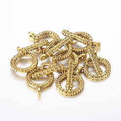 Antique Golden Tibetan Style Toggle Clasps, Antique Golden, Lead Free, Cadmium Free and Nickel Free, Size: about  Ring: 17.5mm wide, 23mm long, Bar: 8mm wide, 23mm long, hole: 4mm