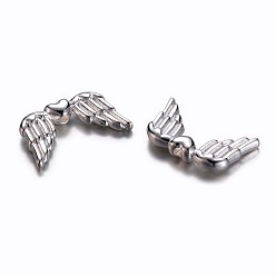 Silver Tibetan Style Alloy Beads, Cadmium Free & Nickel Free & Lead Free, Angel Wing, Silver Color Plated, 18.5x11x3.5mm, Hole: 1.5mm.