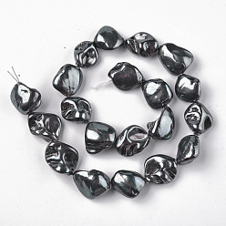 Black Electroplated Shell Pearl Beads Strands, Dyed, Nuggets, Black, 18~25x15~25x7.8~13mm, Hole: 1mm, about 20pcs/strand, 15.75 inch(40cm)