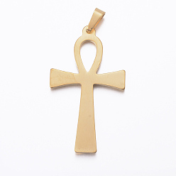 Golden Ion Plating(IP) 304 Stainless Steel Pendants, Ankh Cross, Golden, 44.5x25.5x3mm, Hole: 8x4mm