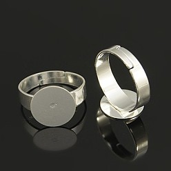 Silver Brass Pad Ring Bases, Lead Free and Cadmium Free, Adjustable, Silver Color Plated, about 3~4.5mm wide, 18mm inner diameter, Tray: 12mm in diameter