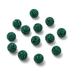 205_Emerald Half Drilled Czech Crystal Rhinestone Pave Disco Ball Beads, Small Round Polymer Clay Czech Rhinestone Beads, 205_Emerald, PP9(1.5~1.6mm), 10mm, Hole: 1.2mm