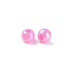 Hot Pink Opaque Acrylic Beads, AB Color, Round, Hot Pink, 4x3.5mm, Hole: 1.6mm, about 15000pcs/500g