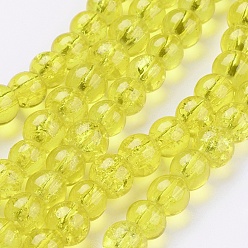 Yellow Spray Painted Crackle Glass Beads Strands, Round, Yellow, 6mm, Hole: 1.3~1.6mm, about 133pcs/strand, 31.4 inch