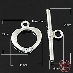 Sterling Silver 925 Sterling Silver Toggle Clasps, Ring: 13x11mm,  Bar: 21x6mm, Hole: 1mm