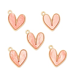 Salmon Acrylic Pendants, with Light Gold Plated Alloy Findings, Heart, Salmon, 18.5x16x3mm, Hole: 1.6mm