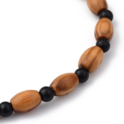 Agate Noire Bracelets en perles extensibles, avec des perles de bois et des perles d'agate noire naturelle (teintes), diamètre intérieur: 2-1/4 pouce (5.6 cm)
