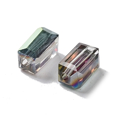 Colorful Electroplate Glass Beads, Full Rainbow Plated, Faceted, Cuboid, Colorful, 8x4x4mm, Hole: 1mm