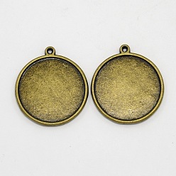 Antique Bronze Tibetan Style Pendant Cabochon Settings, Plain Edge Bezel Cups, Double-sided Tray, Cadmium Free & Nickel Free & Lead Free, Antique Bronze, 33x29x4mm, Hole: 2mm, Flat Round Tray: 26mm