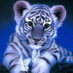 Tigre Diy 5d animaux tigre motif toile kits de peinture au diamant, avec des strass de résine, stylo collant, plateau, colle d'argile, pour la décoration murale de la maison cadeau d'art de diamant de forage complet, motif de tigre, 33x29.7x0.03 cm