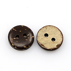 Coconut Brown Coconut Buttons, 2-Hole, Flat Round, Coconut Brown, 11x3mm, Hole: 1mm