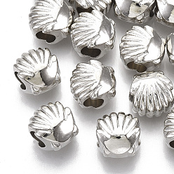 Platine Placage de perles européennes en plastique ABS, Perles avec un grand trou   , forme coquille / pétoncle, platine, 12.5x11.5x9.5mm, Trou: 5.5mm