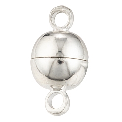Silver Brass Magnetic Clasps with Loops, Nickel Free, Round, Silver Color Plated, 11.5x6mm, Hole: 1.2mm