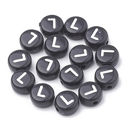 Letter L Opaque Acrylic Beads, Horizontal Hole, Alphabet Style, Flat Round, Letter.L, 7x4mm, Hole: 1.5mm, about 3700pcs/500g