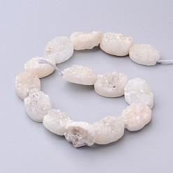 Floral White Electroplated Natural Quartz Crystal Beads Strands, Druzy Geode Crystal, Oval, Floral White, 18x13~14x5~10mm, Hole: 2mm, about 11pcs/strand, 7.9 inch.