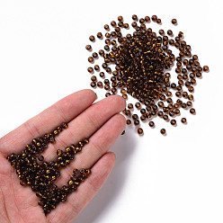 Brown 6/0 Glass Seed Beads, Silver Lined Round Hole, Round, Brown, 4mm, Hole: 1.5mm, about 6639 pcs/pound