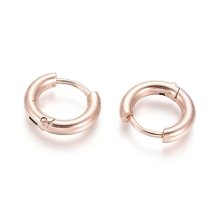 Rose Gold Ion Plating(IP) 304 Stainless Steel Huggie Hoop Earrings, Hypoallergenic Earrings, with 316 Surgical Stainless Steel Pin, Rose Gold, 10 Gauge, 12~13x2.5mm, Pin: 1mm, Inner Diameter: 8mm