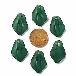Dark Green Transparent Frosted Acrylic Pendants, Petaline, Dark Green, 24x17x4mm, Hole: 1.8mm