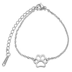 Stainless Steel Color 201 Stainless Steel Link Bracelets, with Cable Chains and Lobster Claw Clasps, Dog Paw Prints, Stainless Steel Color, 6 inch~6-3/4 inch(15~17cm), 1.5mm