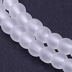 Blanc Perles en verre transparentes , givré, ronde, blanc, 4mm, Trou: 1.1~1.6mm, Environ 200 pcs/chapelet, 31.4 pouce