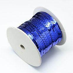 Blue Plastic Paillette Beads, Sequins Beads, Ornament Accessories, Flat Round, Blue, 4mm, about 100yards/roll