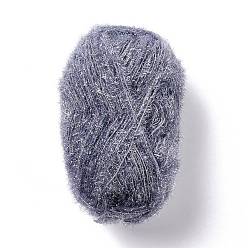 Gris Fil à crocheter en polyester, fil frotté étincelant, pour lave-vaisselle, torchon, décoration artisanat tricot, grises , 10~13x0.5mm, 218.72 verge (200m)/rouleau
