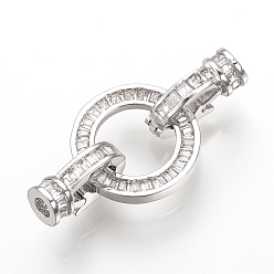 Платина Латунные микро проложить кубического циркония раз за застежками, кольцо, платина, 32x16x8 мм, отверстие : 2 мм