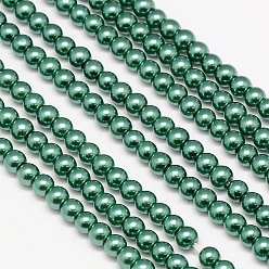 Dark Cyan Eco-Friendly Dyed Glass Pearl Round Beads Strands, Grade A, Cotton Cord Threaded, Dark Cyan, 4~4.5mm, Hole: 0.7~1.1mm, about 104pcs/strand, 15 inch