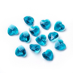 Medium Turquoise Romantic Valentines Ideas Glass Charms, Faceted Heart Charm, Medium Turquoise, 10x10x5mm, Hole: 1mm