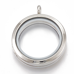 Платина Сплав магнитные подвески медальон, со стеклом, плоско-круглые, платина, 37x30x7 мм, отверстия: 3.5 mm, Внутренний диаметр: 23 mm