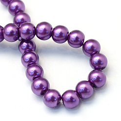 Dark Orchid Baking Painted Glass Pearl Bead Strands, Pearlized, Round, Dark Orchid, 5~6mm, Hole: 1mm, about 186pcs/strand, 31.4 inch