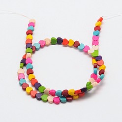 Colorful Dyed Synthetical Turquoise Heart Bead Strand, Colorful, 5x6x3mm, Hole: 1mm, about 79pcs/strand, 15.7 inch