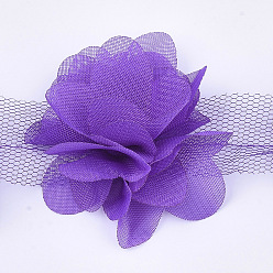 Dark Violet Organza Flower Ribbon, Costume Accessories, For Party Wedding Decoration and Earring Making, Dark Violet, 50~60mm, about 10yard/bundle