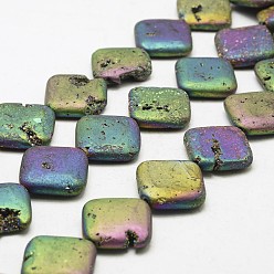 Multi-color Plated Electroplated Natural Druzy Geode Crystal Beads Strands, Rhombus, Dyed, Multi-color Plated, 30x30x7~8mm, Hole: 2mm, about 7pcs/strand, 8.07 inch (20.5cm)