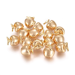 Real 18K Gold Plated Brass Beads, No Hole, Apple, Real 18K Gold Plated, 10x8x7.5mm