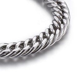 Stainless Steel Color 304 Stainless Steel Cuban Link Chain Bracelets, with Lobster Claw Clasps, Stainless Steel Color, 9 inch(23cm), 9mm