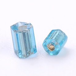 Cyan 11/0 Two Cut Glass Seed Beads, Hexagon, Silver Lined Round Hole, Cyan, Size: about 2.2mm in diameter, about 37500pcs/Pound