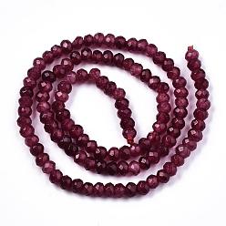 Camellia Natural White Jade Bead Strands, Dyed, Faceted, Rondelle, Camellia, 4x3mm, Hole: 1mm, about 110~113pcs/strand, 13.78~14.17 inch(35~36cm)