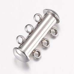 Stainless Steel Color 304 Stainless Steel Slide Lock Clasps, Peyote Clasps, 3-Strand, 6-Hole, Tube, Stainless Steel Color, 20x10x6.5mm, Hole: 1.8mm