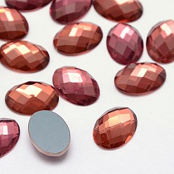 Indian Red Faceted Glass Oval Cabochons, Indian Red, 18x13x3~5mm