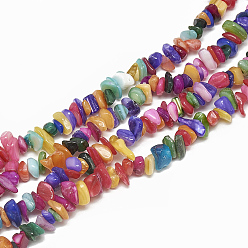 Coloré Chapelets de perles en coquille eau douce , teint, puce, colorées, 4~14x4~8x1~8mm, Trou: 1mm, Environ 210~250 pcs/chapelet, 31.4 pouce
