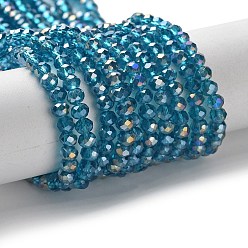 Cadet Blue Electroplate Glass Beads Strands, AB Color Plated, Faceted Rondelle, Cadet Blue, 3.5~4x2.5~3mm, Hole: 0.5mm, about 123~127pcs/strand, 13.39 inch~13.78 inch(34~35cm)