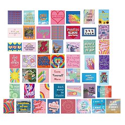 Mot 50 pcs phrase inspirante dessin animé laser papier autocollant jeu d'étiquettes, autocollants d'étiquette adhésive, pour valise et planche à roulettes et décor de réfrigérateur, mot, 41~55x35~71x0.2mm