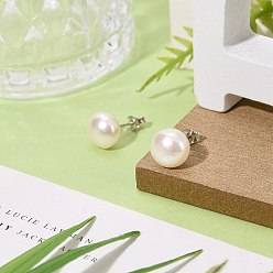 White Valentine Presents for Her 925 Sterling Silver Ball Stud Earrings, with Pearl Beads, White, 18x9mm, Pin: 0.6mm
