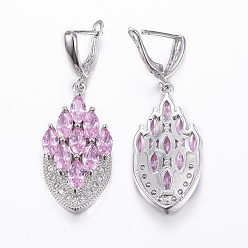 Violet Brass Micro Pave Cubic Zirconia Jewelry Sets, Pendants & Hoop Earrings & Finger Rings, Marquise/Horse Eye, Platinum, Violet, Size 6~10(16~20mm), 38.5x17x5.5mm, Hole: 5.5x4mm, 49x17x5.5mm, Pin: 1mm