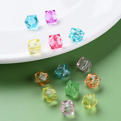 Mixed Color Transparent Acrylic Beads, Faceted, Square, Mixed Color, 8.5x9.5x9.5mm, Hole: 2.5mm, about 1070pcs/500g