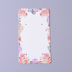 Blanc Cartes d'affichage de boucles d'oreilles en carton, rectangle avec motif de fleurs, blanc, 9x5x0.04 cm, Trou: 1.5mm