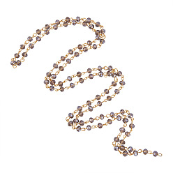 Серый Стеклянные бусины цепочки ручной работы для изготовления браслетов колье, с золотым штифтом для глаз, несварные, серые, 39.3 дюйм, стеклянные шарики: 6x4 мм