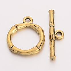 Antique Golden Alloy Toggle Clasps, Lead Free & Cadmium Free & Nickel Free, Antique Golden Color,Size: Ring: about 20.5x17mm, Hole: 2mm, Bar: 26x6x3mm, Hole: 2mm